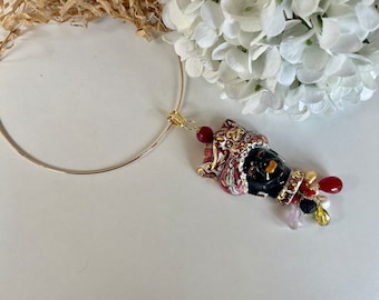 Rigid Necklace with Moor's Head in Caltagirone Ceramic – Handmade Jewel Made in Sicily with Semi-Precious Stones