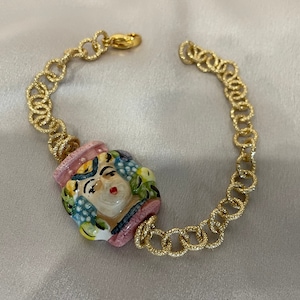 Sikelia bracelet, Moor&#39;s head, Caltagirone bracelet, unisex bracelet, Sicilian bracelet, hypoallergenic bracelet, gold bracelet.