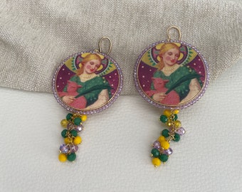 Pendientes icono POP, pendientes sicilianos, pendientes vistosos y ligeros, S. Agnes, pendientes manojo, maxi pendientes, arte sacro.§