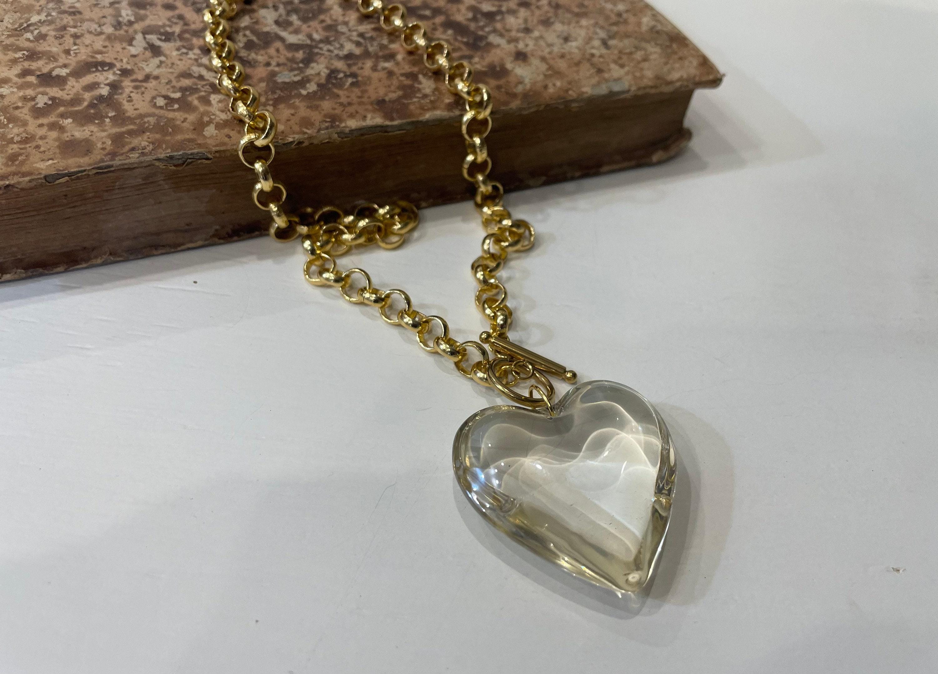 Collana in argento con maglia rolò grande e ciondolo cuore rigenerato a 130