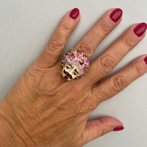 Moor's Head-ring, siciliansk ring, Caltagirone-keramisk ring, maxi-ring, justerbar ring, skulpturring.