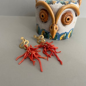 Authentic Mediterranean Coral earrings, cluster earrings, long drop earrings, Sicilian earrings, snake stud. image 5