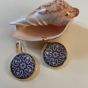 Sicilian earrings 925 sterling silver and large Caltagirone ceramic tile