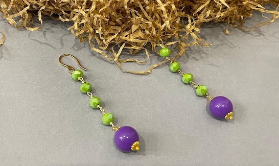 Orecchini Con Perline Pendenti Azzurre E Stelle Viola - Gioielli - Foto 8