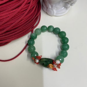 Sikelia bracelet, elastic bracelet, green agate beads, prickly pear in Caltagirone ceramic. Gift for a girl.