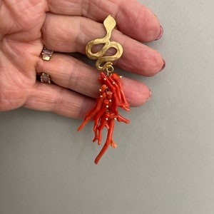 Authentic Mediterranean Coral earrings, cluster earrings, long drop earrings, Sicilian earrings, snake stud. image 7