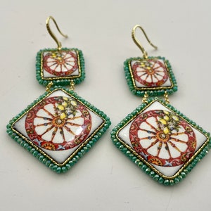 Sicilian earrings, Caltagirone earrings, Cart Wheel earrings, Sicilian majolica, tile earrings, 925 silver