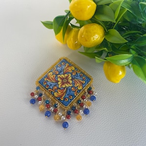 Spilla di sicurezza con strass e zirconi multicolore, ottone placcato oro (53 mm-11 mm
