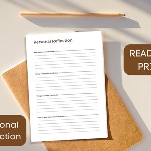 Self Reflection Journal, Daily Reflection, Weekly Reflection, Monthly Reflection, Gratitude Journal, Daily Review, Monthly Review PDF A4