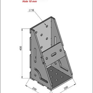 Svetsvinkel 90 grader, 400x200x200x10mm, 16 mm hål (DXF-filer)