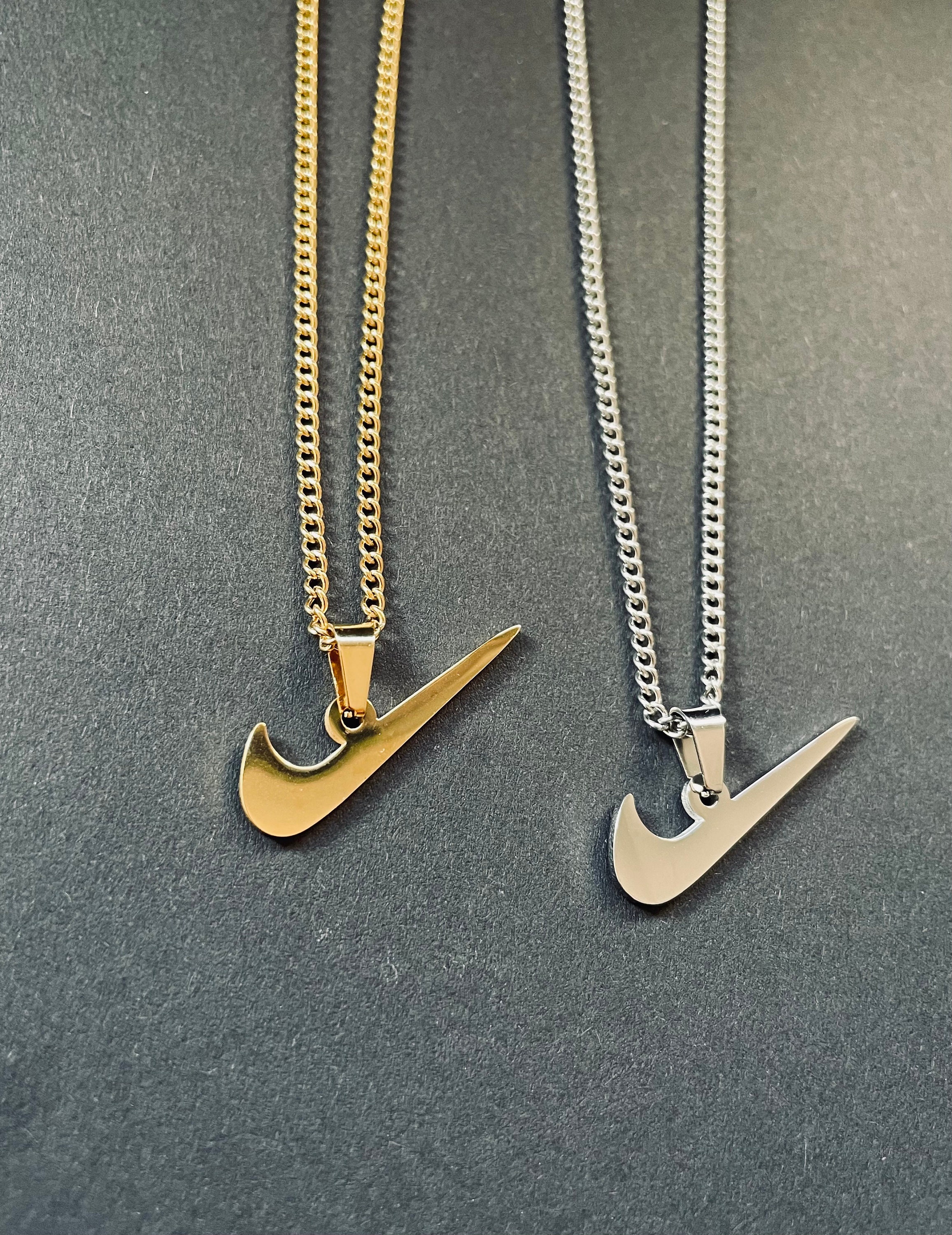 Nike swoosh necklace, gold and silver, slavonic chain, vintage Nike, unisex  necklace