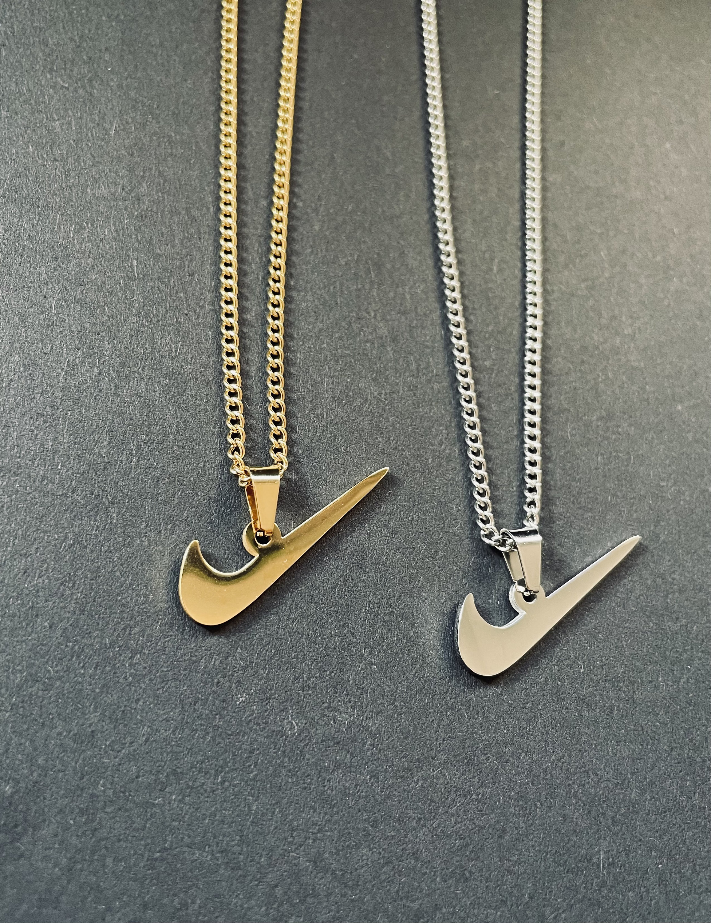 Nike swoosh necklace, gold and silver, slavonic chain, vintage Nike, unisex  necklace