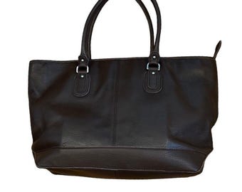 Vintage Preppy LL Bean Field & Town Leather Tote Bag Purse Brown Large Shoulder
