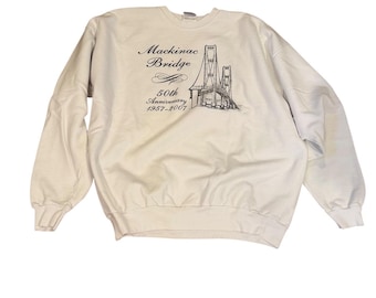 Hanes Mackinac Bridge 50th Anniversary Sweatshirt Mens XL White Graphic Crewneck