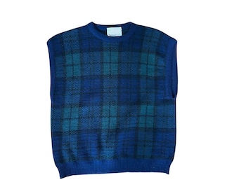Vintage Pendleton Woolen Mills made in USA size L Navy Blue Plaid Sweater Vest
