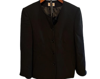 Talbots Petites Black Collarless Blazer Button Front Jacket Size 6P Professional
