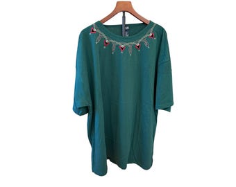 Vtg 90s NWT Tunic Top Embroidered Neckline Casual Comfy Green Oversized Sz 24W