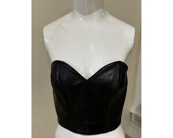 Vtg Michael Hoban Beach Leather Dark Feminine Strapless Zip Crop Top Corset 7/8