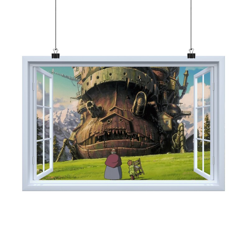Howls Moving Castle Studio Ghibli Landscape Fake Window Anime Wall Art