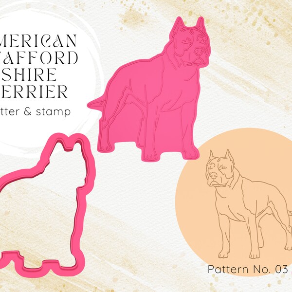 Amstaff American Staffordshire Terrier Cookie Cutter and Stamp Custom Detailed Pet Portrait