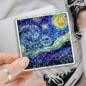 Starry Night Holographic Sticker: Van Gogh Art, Fade Proof Vinyl Decal