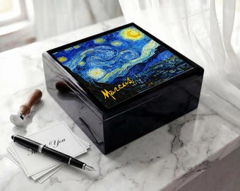 Van Gogh Starry Night Keepsake Box, Personalized Art Trinket Box Gift