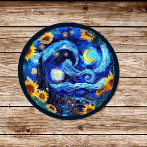 Starry Night Sunflowers Sticker, Vincent Van Gogh, Vinyl Adhesive Decal, Laptop Bumper Water Bottle Sticker, UV resistant, Free Stickers