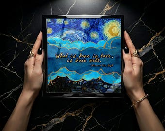 Joyero La noche estrellada de Van Gogh: Caja para guardar objetos pequeños con una cita sobre el amor celestial.