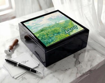 Van Gogh 'Green Wheat Field' Jewelry Box: Solid Wood Trinket Case