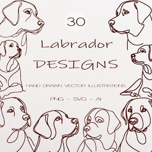 30 Labrador Retriever SVG Bundle Labrador Retriever dessiné à la main Clipart numérique chien Illustration Pack Labrador PNG fichiers coupés pour Cricut