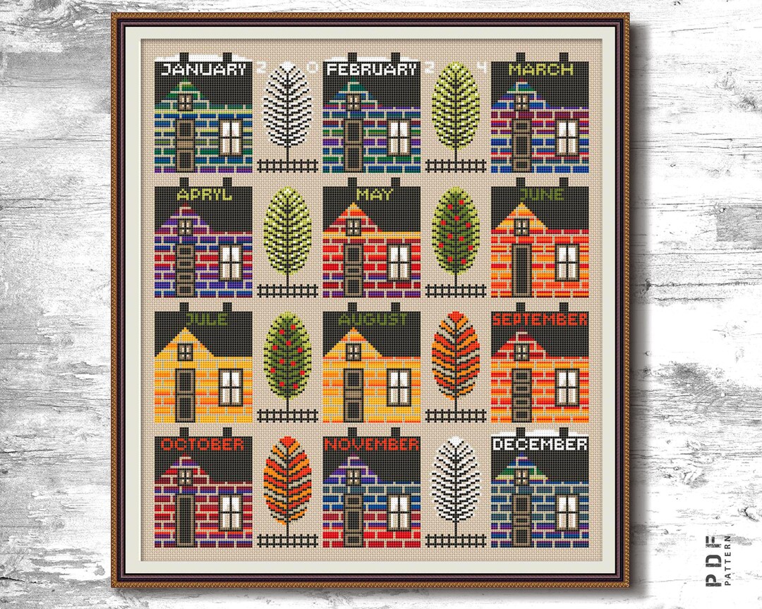 Temperature Cross Stitch Pattern, 365 Days Pattern, Temperature Houses