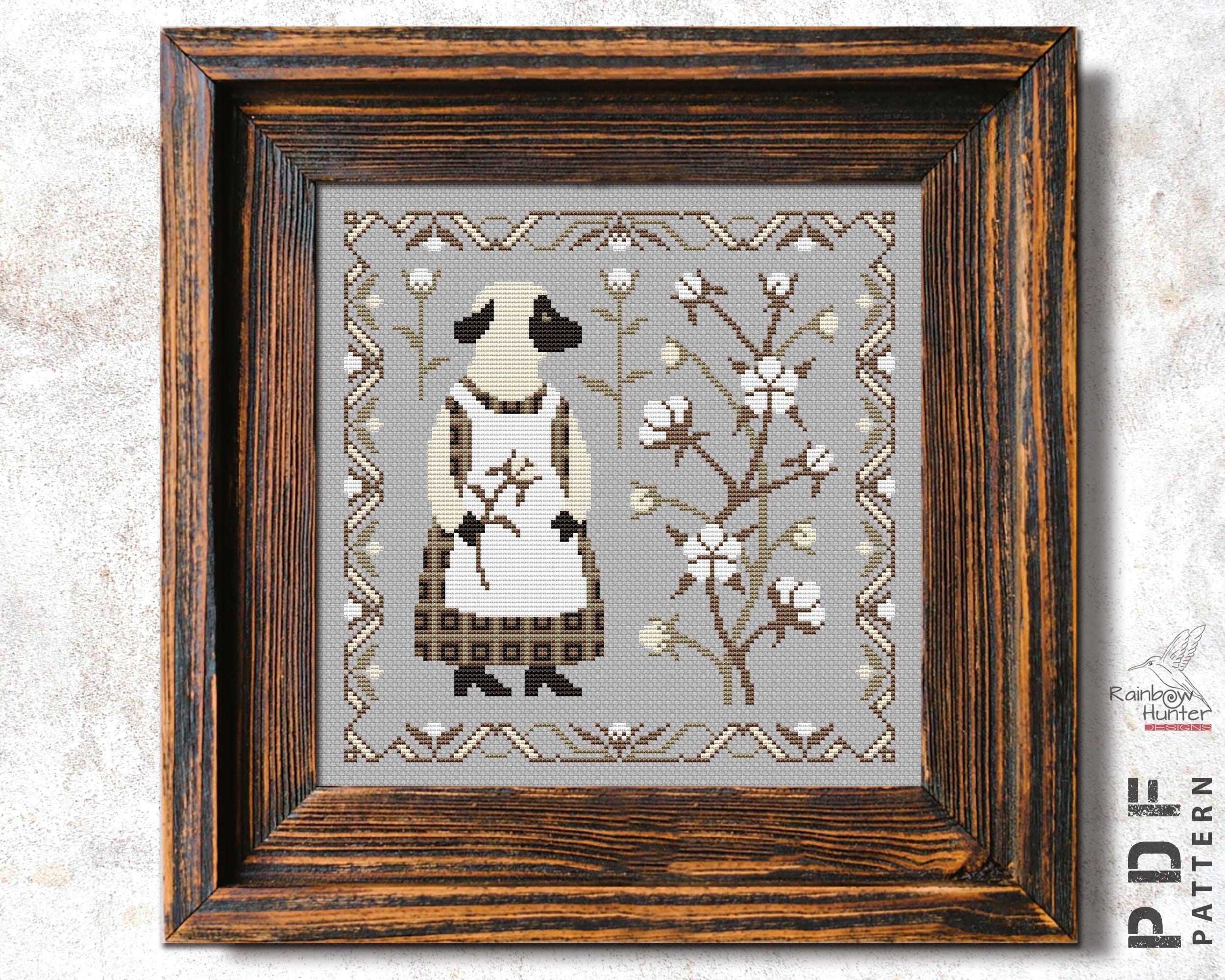 Cute Sheep Sampler Cross Stitch Set of 4 Primitive Embroidery Simple ...