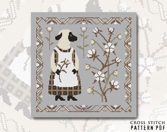 Sheep cross stitch sampler Primitive embroidery Cotton sampler pattern Simple embroidery Easy cross stitch chart Square sampler digital PDF