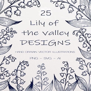Lot de 25 SVG Muguet | Clipart fleur de naissance de mai | Dessin au trait botanique pour projets Cricut, sublimation et découpe laser