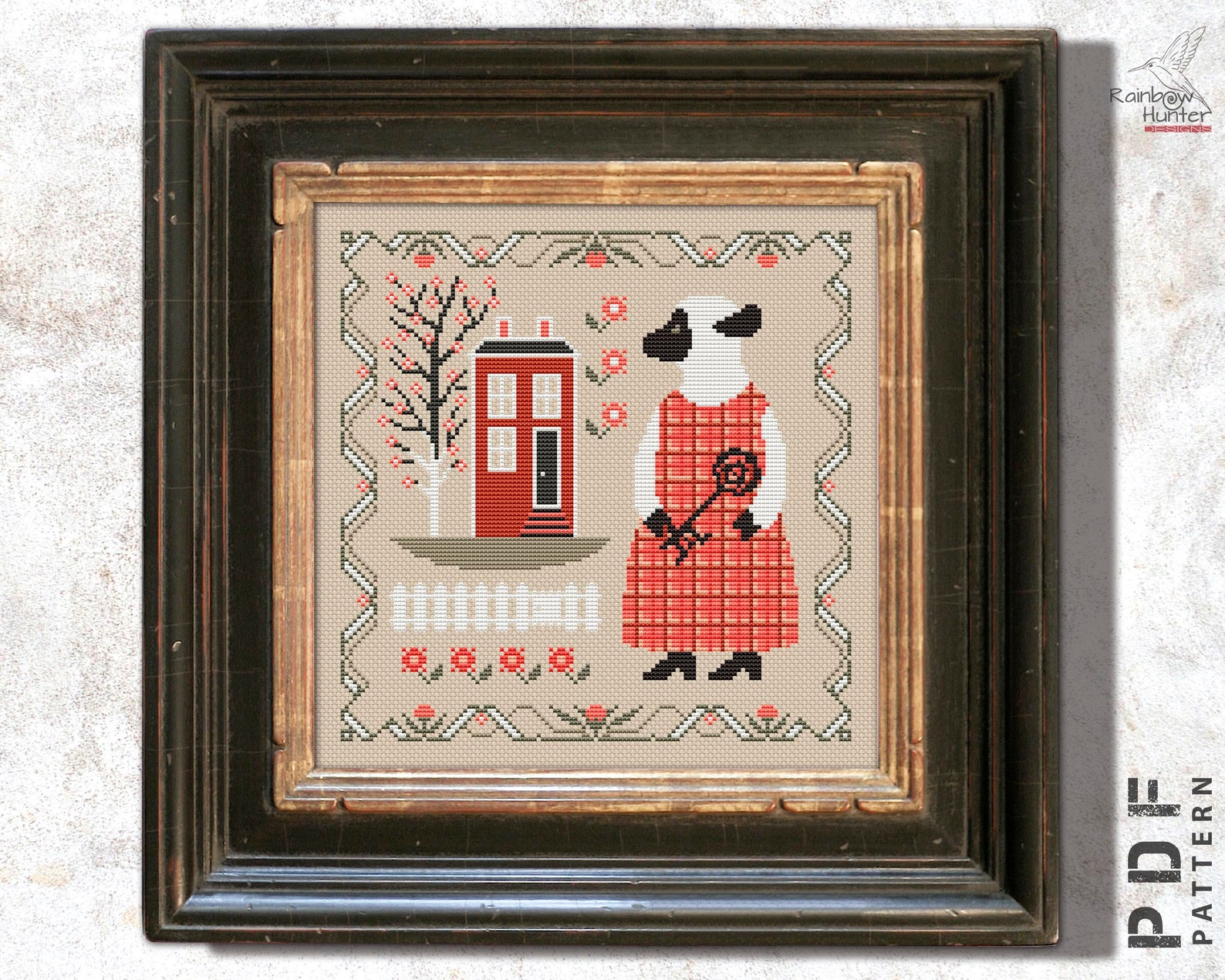 Cute Sheep Sampler Cross Stitch Set of 4 Primitive Embroidery Simple ...