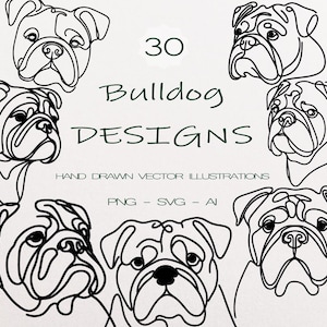 30 Bulldogge SVG | Englische und französische Bulldogge Line Art Hund Clipart für Cricut und Sublimation Minimalistische Haustiersilhouette Digitaler Download Vektor