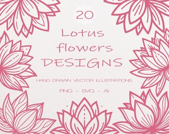 Pacchetto SVG Loto / Illustrazione vettoriale del fiore di loto / SVG botanico minimalista / File per taglio laser ninfea / File per Silhouette e Cricut / Clipart Yoga