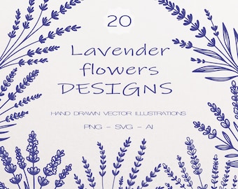 20 Lavender Floral SVG Bundle, Botanical Illustrations (Digital Download)