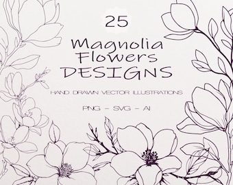 25 Magnolien Blume Line Art, SVG Clipart, Hochzeit Tattoo Design (Digital)