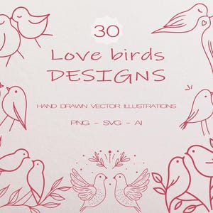 30 Liebe Vogel SVG | Silhouette Liebe Vögel Vektor-Datei für Laserschneiden, Schwarzweiß-Design, DIY Basteln Niedliche Vögel Umriss svg
