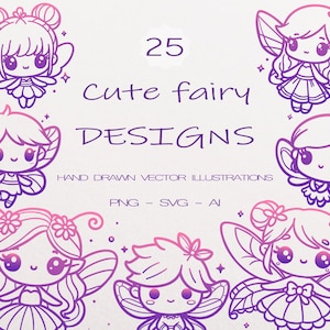 25 schattige fee SVG-bundel Fairy PNG-bundel Fairy Clipart Fairy silhouet Tandenfee svg Magic svg Fairy overzicht SVG-bestanden knippen voor Cricut