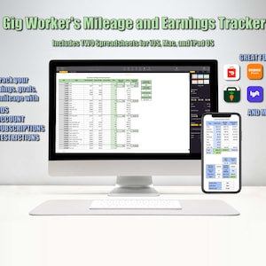 Gig Worker&#39;s Earnings and Mileage Tracker - ZWEI Kalkulationstabellen mit detaillierten Anweisungen enthalten !!