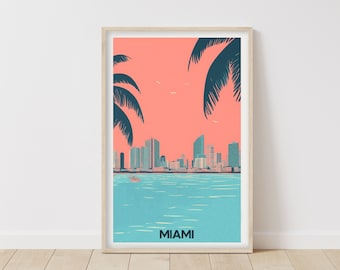 Vintage Miami • Gift Miami Party • Miami Beach Gift • Retro City Poster • Travel Poster Decor • Muted Colors Print • Eclectic Wall Art