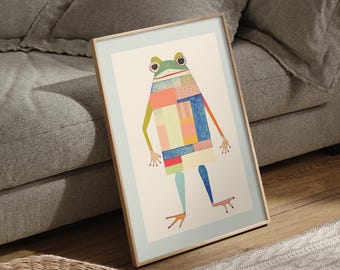 Niedliches Frosch-Poster • Witzige Wandkunst • Frosch-Geschenkidee • Frosch-Deko • Buntes Poster • Lustige Toiletten-Kunst