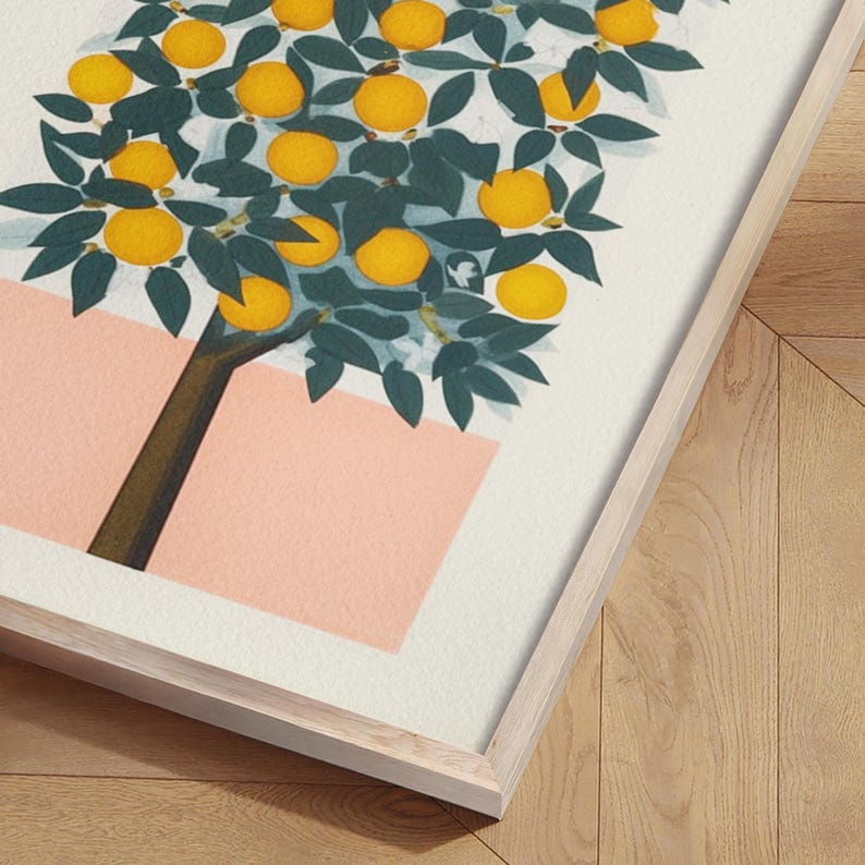 Orangenbaum-Druck • Orangenbaum-Malerei • Vintage-Orangenbaum • Obstbaum-Malerei • Niedliche Küchenkunst • Bunte Wandkunst afbeelding 5