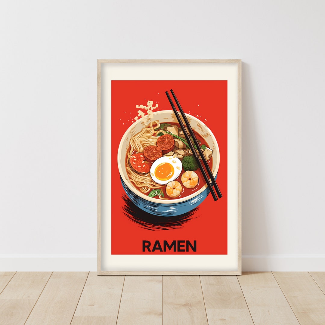 Handillustrated Ramen Bowl Art Print Asian Cuisine Wall Decor Foodie