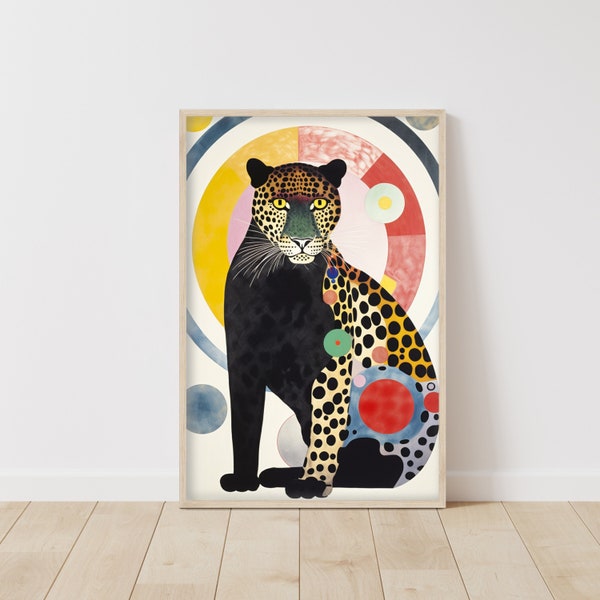 Jaguar Poster Kunst • Wildtier Geschenk • Maximalistische Heimdekoration • Leopard Wandkunst • Buntes Poster • Kommt mit Rahmen