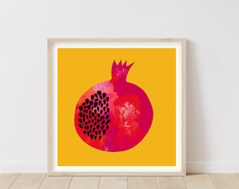 Obstmarkt Druck • Pomegrade Druck • Dekoration auf dem Obstmarkt • Lebensmittelmarkt Print • Retro-Obst-Poster • Prämie • Linoldruck