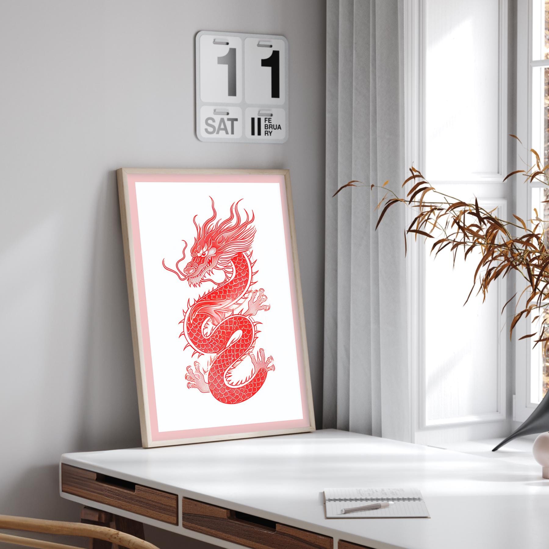 Red Chinese Dragon Poster • Asian Mythology Wall Art • Powerful Brave ...