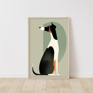 Póster minimalista de perro Art Déco • Arte de pared moderno y distinguido de perro salchicha • Impresión simétrica • Imagen de animal • Decoración fácil de colgar